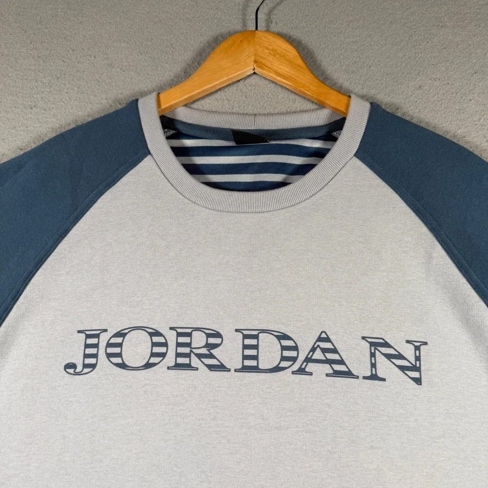 Jordan Mens XXL Grey‎ Blue Striped Raglan Crewneck Sweatshirt SP140710NIG